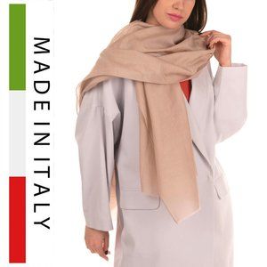 AMR AEMMERRE Beige Silk Cotton Blend Scarf Wrap Frayed Edge Long Pashmina Italy